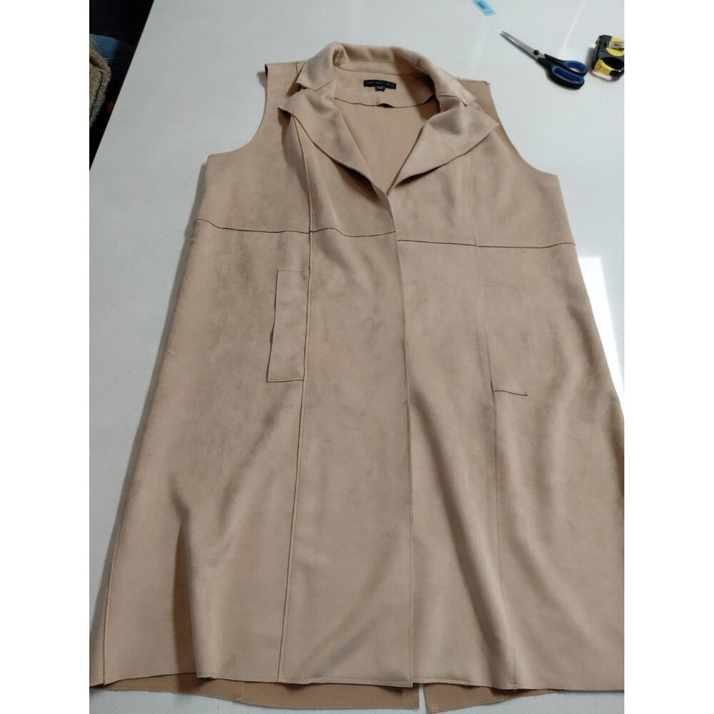 Joan Vass faux suede Long Open Front Sleeveless Vest Size XL Tan Soft incredible